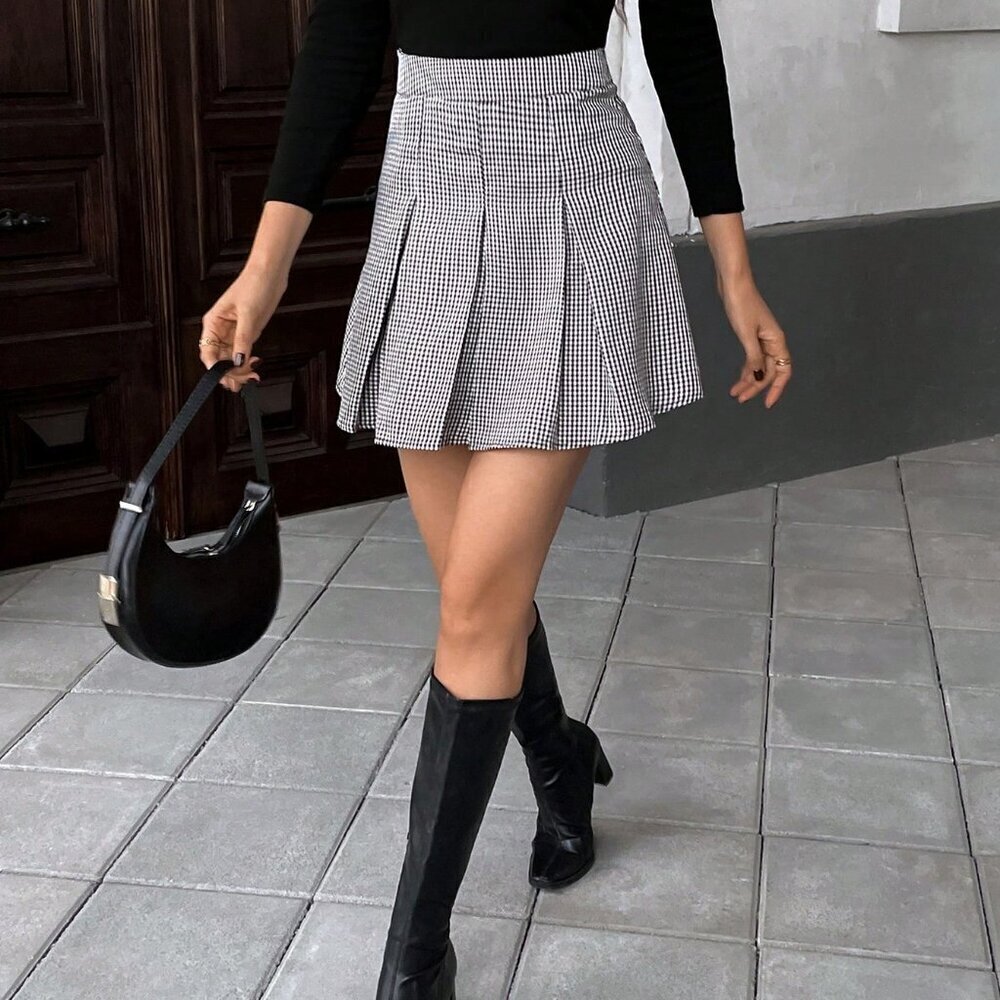 Multicolor Plaid Casual Womens Pleated Zip-Up Mini Skirt - Picture 6 of 6